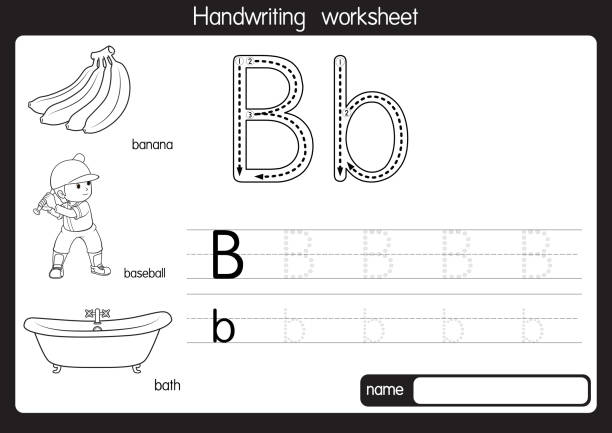 Black and white vector illustration of  with alphabet letter B Upper case or capital letter for children learning practice ABC Black and white vector illustration of  with alphabet letter B Upper case or capital letter for children learning practice ABC fancy letter b drawing stock illustrations