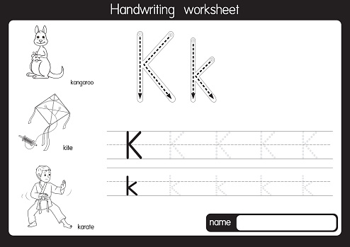 Vector illustration of Mango with alphabet letter K Upper case or capital letter for children learning practice ABC