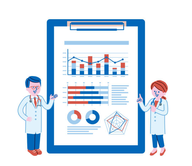 illustrazioni stock, clip art, cartoni animati e icone di tendenza di illustrazione di un medico che spiega il grafico - pie chart graph chart white background