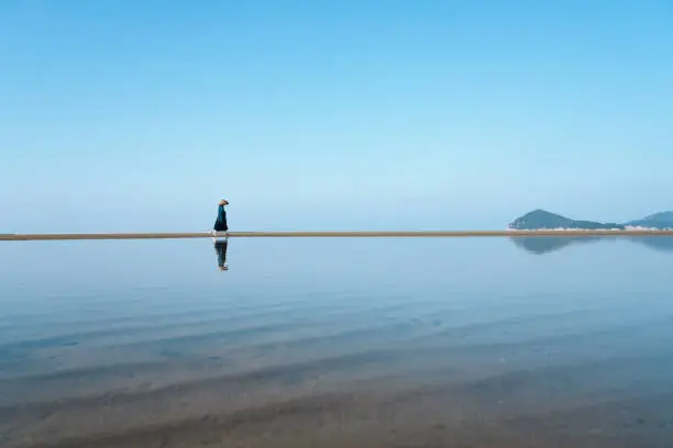 A Zen Buddhist priest photographed at Chichibugahama in Mitoyo City, Kagawa Prefecture