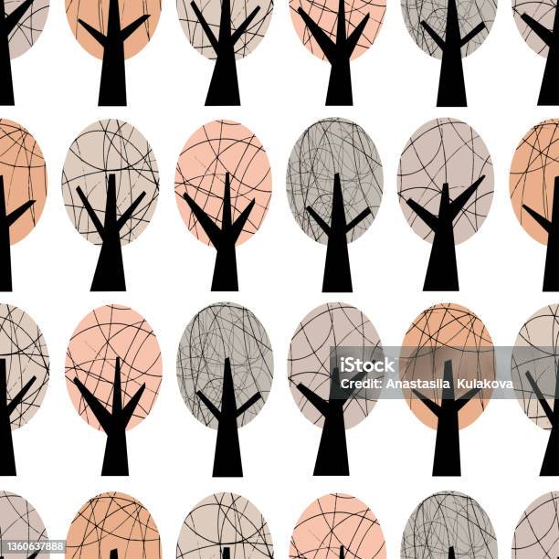 Vector Pattern With Trees Stock Illustration - Download Image Now - Art ...