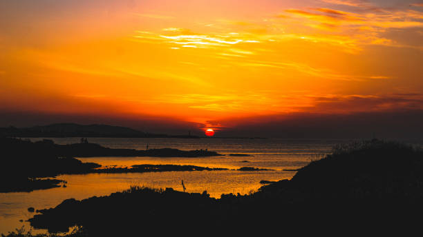 Goodbye 2021, Beautiful Orange Sunset on the seashore