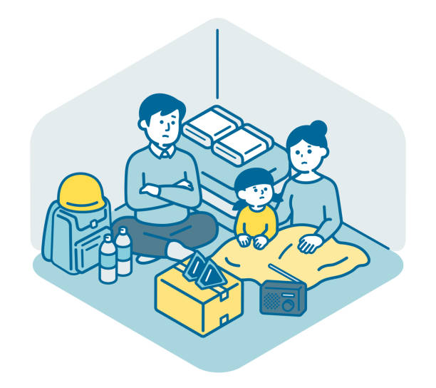 Family living in a shelter Illustration of a family living in a shelter emergency shelter stock illustrations