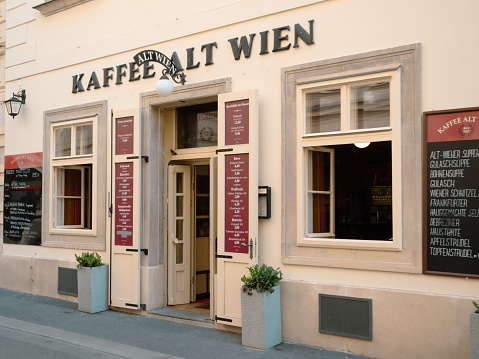 Vienna, Austria - September 25 2021: Kaffee Alt Wien Coffee House or Traditional Viennese Cafe Exterior