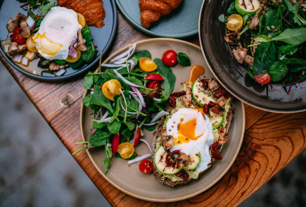 Top View Vegetarian Salad and Egg Tartine