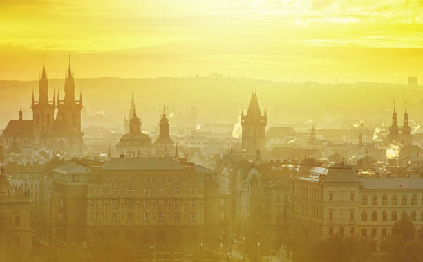 istock Prague cityscape at sunrise 1360646469