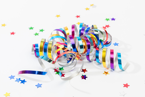 Colorful confetti on white background text place - Image