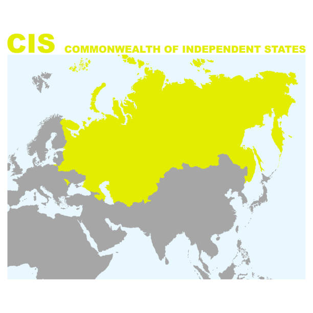 illustrazioni stock, clip art, cartoni animati e icone di tendenza di mappa vettoriale con posizione della comunità degli stati indipendenti - csi