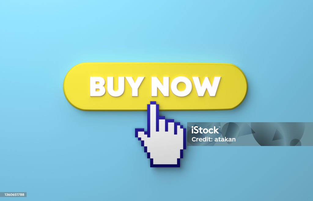 Stock Switch Click Cursor Hand Clicking Over A Yellow Buy Now Push Button Stock Photo ...
