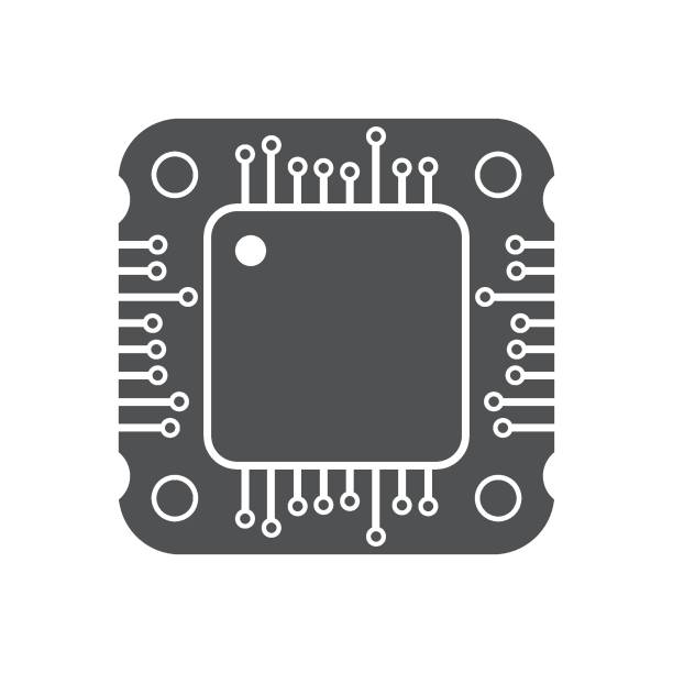 illustrations, cliparts, dessins animés et icônes de icône de micropuce, microcircuit sur fond blanc - circuit board computer chip mother board electrical component