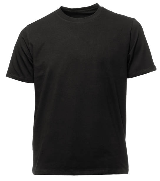istock Black shortsleeve cotton tshirt on invisible mannequin isolated 1360662537