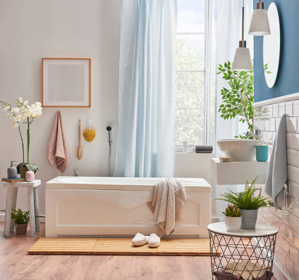 istock luxury bathroom interior decoration with bath tub 1360664381