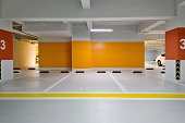 Empty underground parking in modern building