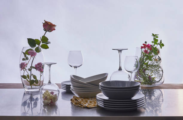 istock wooden table desktop in wood products plate bowl 1360667963