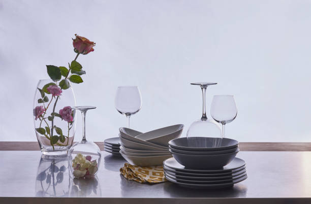 istock wooden table desktop in wood products plate bowl 1360668521