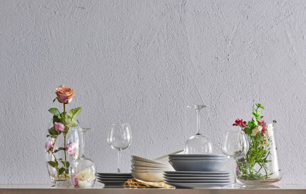 istock wooden table desktop in wood products plate bowl 1360668909