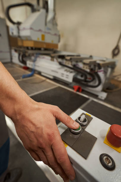 istock Close up of male hand pressing the button 1360674453