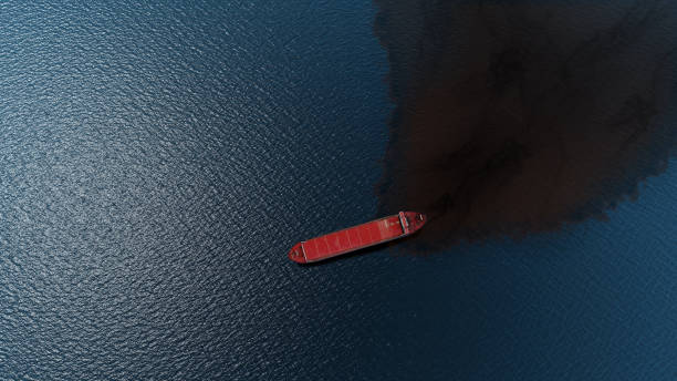 derrames de petróleo de un barco al mar- vista aérea a gran altitud - buque tanque petrolero fotografías e imágenes de stock