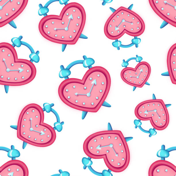 istock Seamless pattern of Heart shaped alarm clock.Design for Valentines Day 1360677980