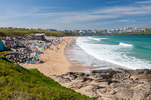 View along Fistral Beach Newquay Cornwall England UK