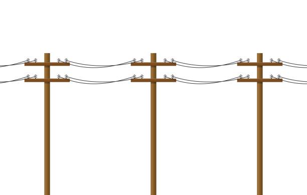 Electric pole isolated on white background. Wood power lines, Electric power transmission. Utility pole Electricity concept. High voltage wires, Vector illustration Electric pole isolated on white background. Wood power lines, Electric power transmission. Utility pole Electricity concept. High voltage wires, Vector illustration. telephone pole stock illustrations