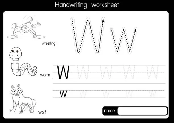 Vector illustration of Vector illustration of Wrestling with alphabet letter W Upper case or capital letter for children learning practice ABC