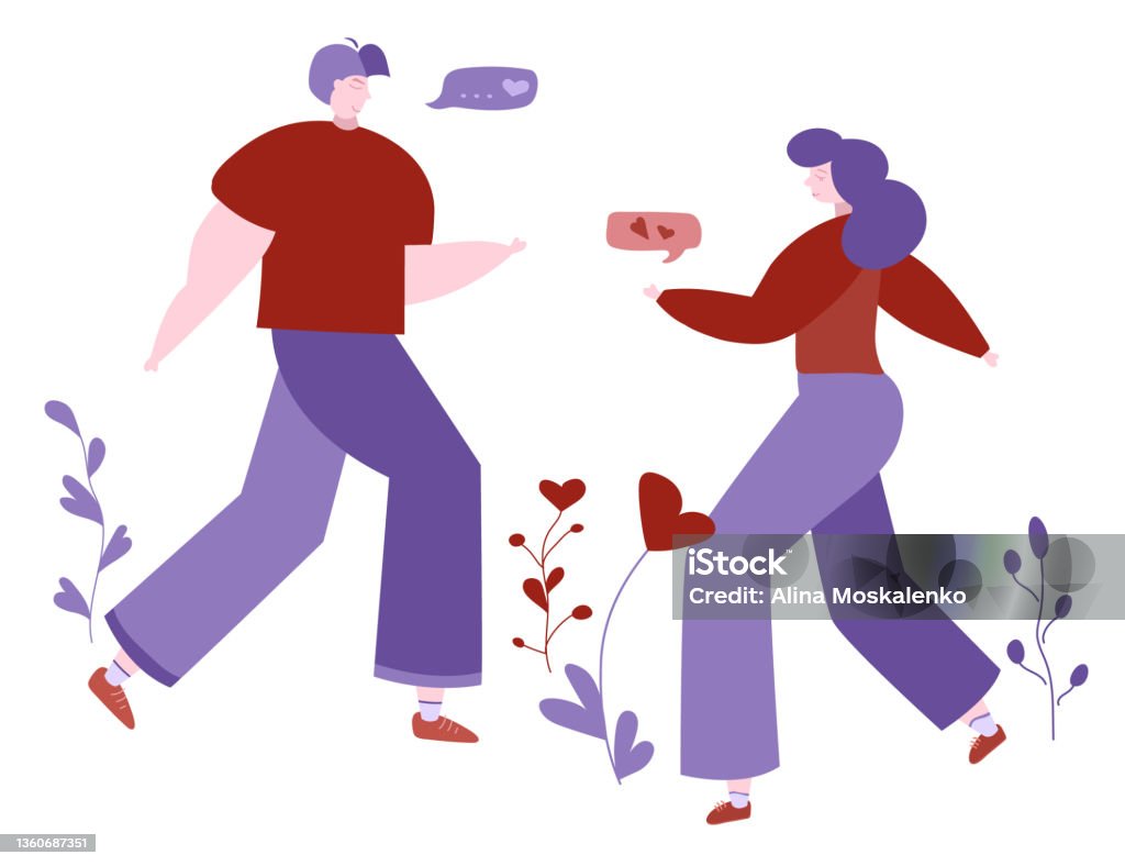 Vector Pacaran Pasangan Pacar Dan Pacar Hubungan Digital Ilustrasi Vektor Konsep Hari ...