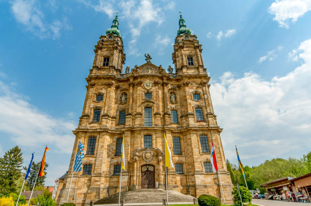 Kloster The façade with two towers of the basilica of the monastery "Vierzehnheiligen" in Franconia, Bavaria, Germany bad staffelstein stock pictures, royalty-free photos & images