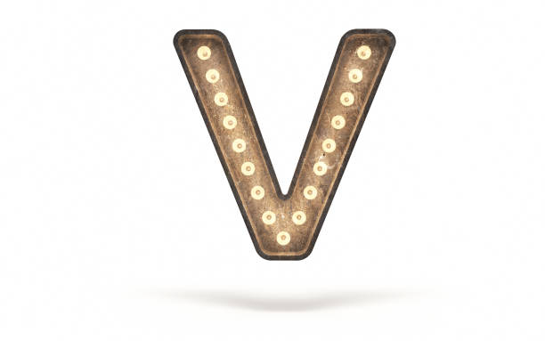 istock Letter V decorated with light bulb covered with concrete 1360697177