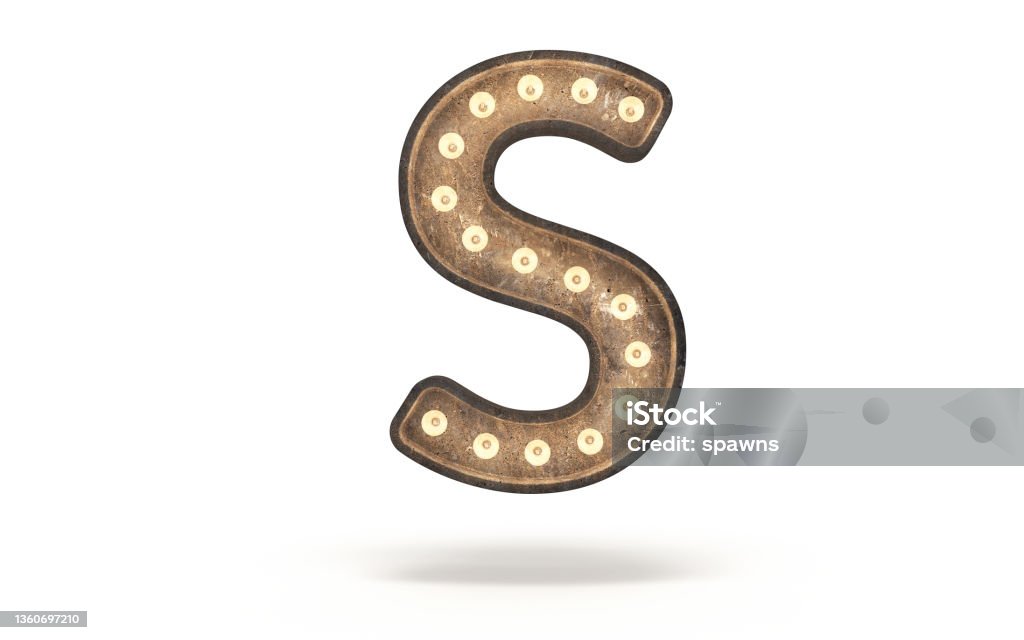 Letter S decorated with light bulb covered with concrete 3d render Letter S decorated with light bulb covered with concrete (isolated on white and clipping path) Letter S Stock Photo