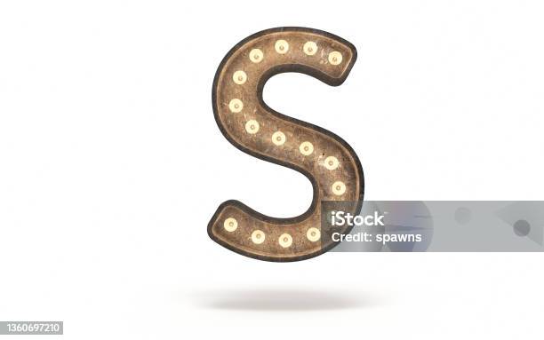 Letter S Decorated With Light Bulb Covered With Concrete Stock Photo - Download Image Now