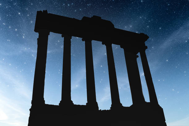 Temple of Saturn at Night stock photo