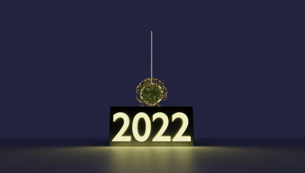 2022 Virus Drop 2022 Ball Drop with a coronavirus as the ball. 3d render. new years eve new york stock pictures, royalty-free photos & images