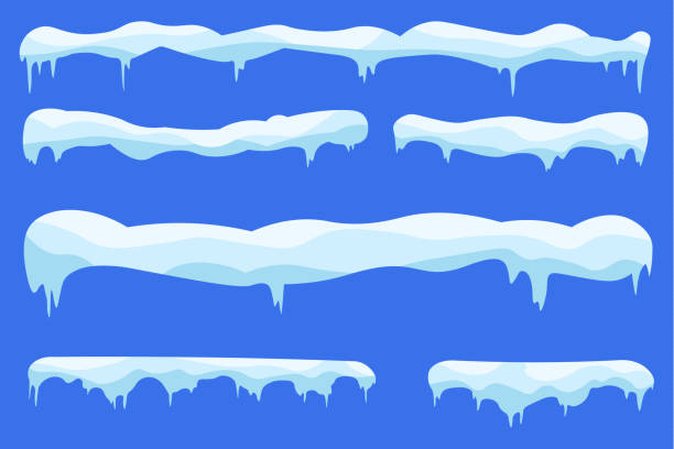 świąteczne czapy śnieżne, śnieżki, zaspy, zamarznięty lód - snow icicle ice winter stock illustrations