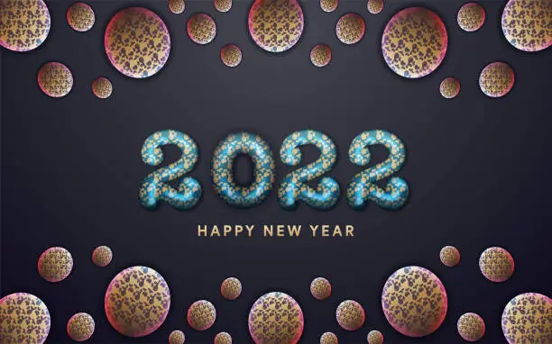 Vector illustration of Happy New Year 2022 with circle ball background