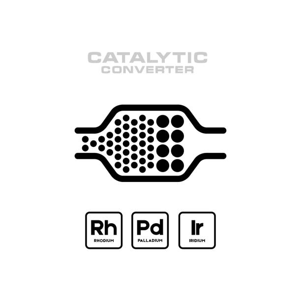 ilustrações de stock, clip art, desenhos animados e ícones de catalytic converter and chemical element system icon. logo concept - baffle