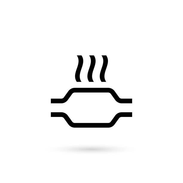 ilustrações de stock, clip art, desenhos animados e ícones de catalytic converter, black icon on a white background. transport repair concept, replacement of cleaning systems - baffle