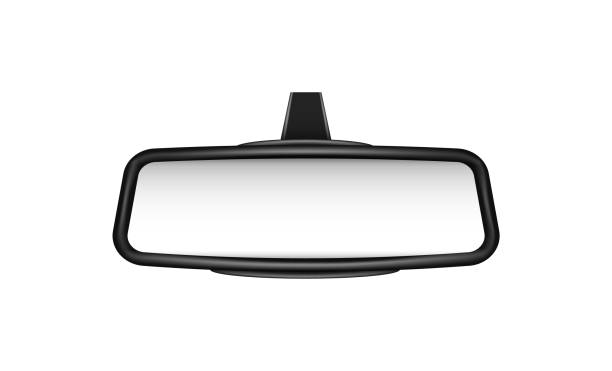 Car rear view mirrors template. Empty banner mirrored objects with black frame Car rear view mirrors template. Empty banner mirrored objects with black frame to view road and pedestrians safety symbol on vector highway. rear view mirror stock illustrations