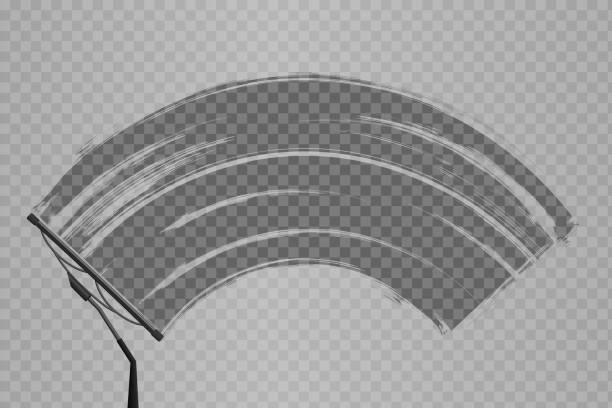 Car wiper cleans glass isolated Car wiper cleans glass isolated. Car windshield cleaning with semicircular white clean footprint for safe vector driving. windshield wiper snow stock illustrations