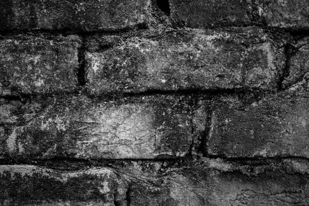 Close up view of black and white rough brick wall for texture background