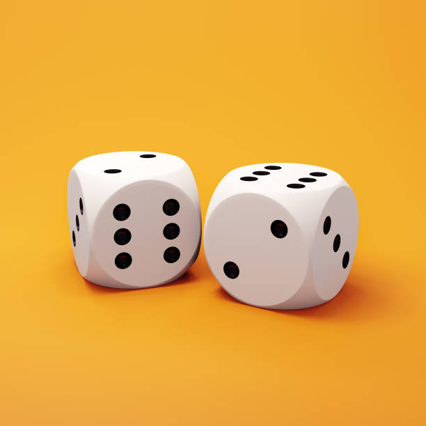 istock Close-up of two white dice against orange background. 3d render 1360714430