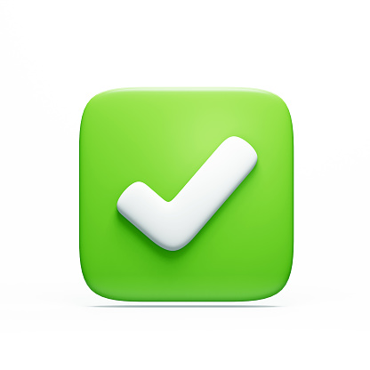 Icono de marca de verificación verde en una casilla. Renderizado 3D photo