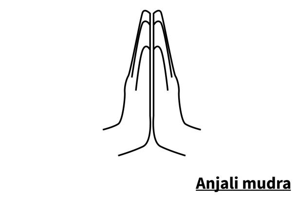 Anjali mudra, isolated on white background. Meditation technique for health. Correct placement of the fingers. Vector Anjali mudra, isolated on white background. Meditation technique for health. Correct placement of the fingers. Vector wrist exercise stock illustrations