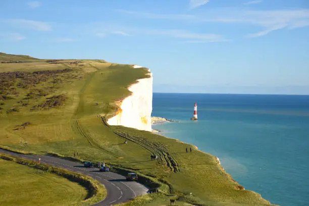 Eastbourne, East Sussex UK - 11 05 2021: Beachy Head Lighthouse on a sunny day in Autumn