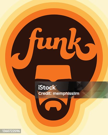 istock Funk colorful custom lettering music design with cool soul man illustration. 1360722596