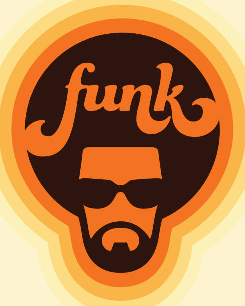 Funk colorful custom lettering music design with cool soul man illustration. Vector design for funk or soul music with seventies retro style gradient colour letters funky stock illustrations
