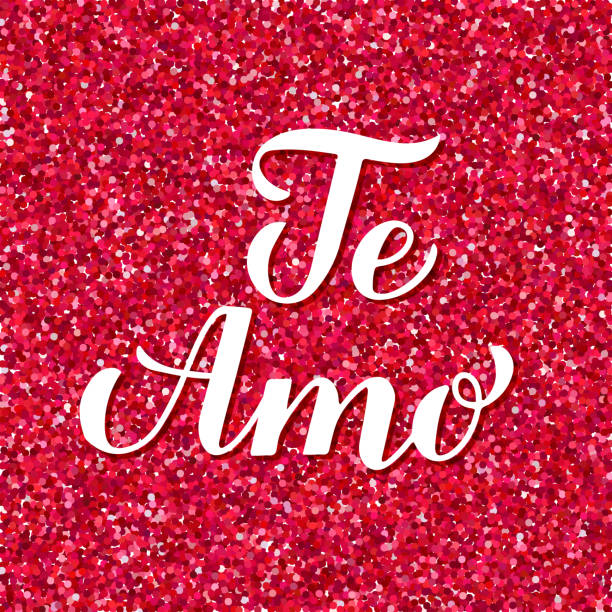 istock I Love You inscription in Spanish. Te Amo calligraphy hand lettering on red glitter background. Valentines day card. Vector template for banner, postcard, typography poster, postcard, flyer, etc 1360722728
