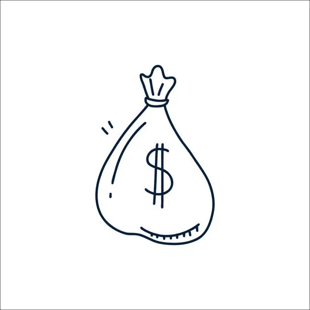 Vector illustration of hand drawn dollar pouch icon