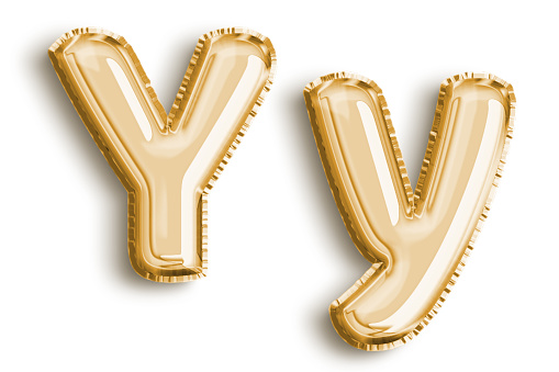 Upper and lower case letters y made of balloons on a white background.