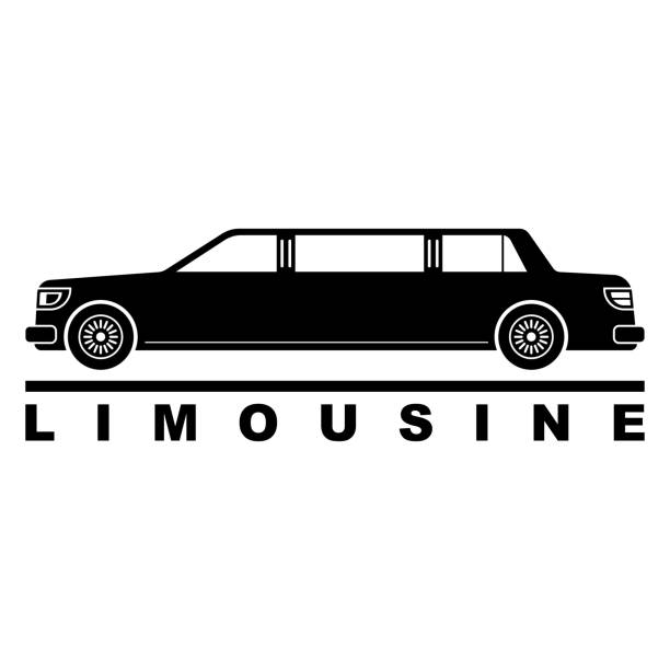 ilustrações de stock, clip art, desenhos animados e ícones de limousine icon. black silhouette. side view. vector drawing. isolated object on a white background. isolate. - limousine